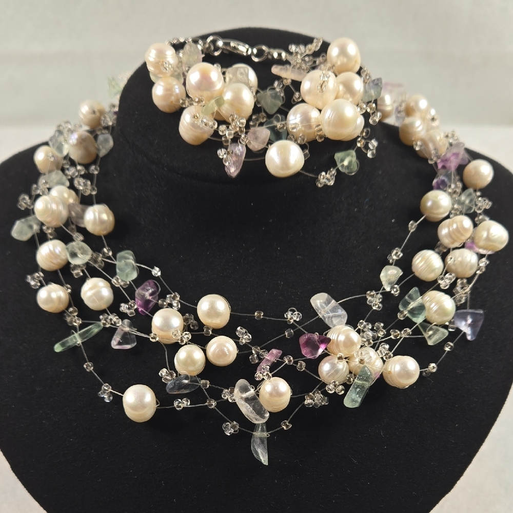 Luxurious Multi-Strand Pearl and Crystal Necklace